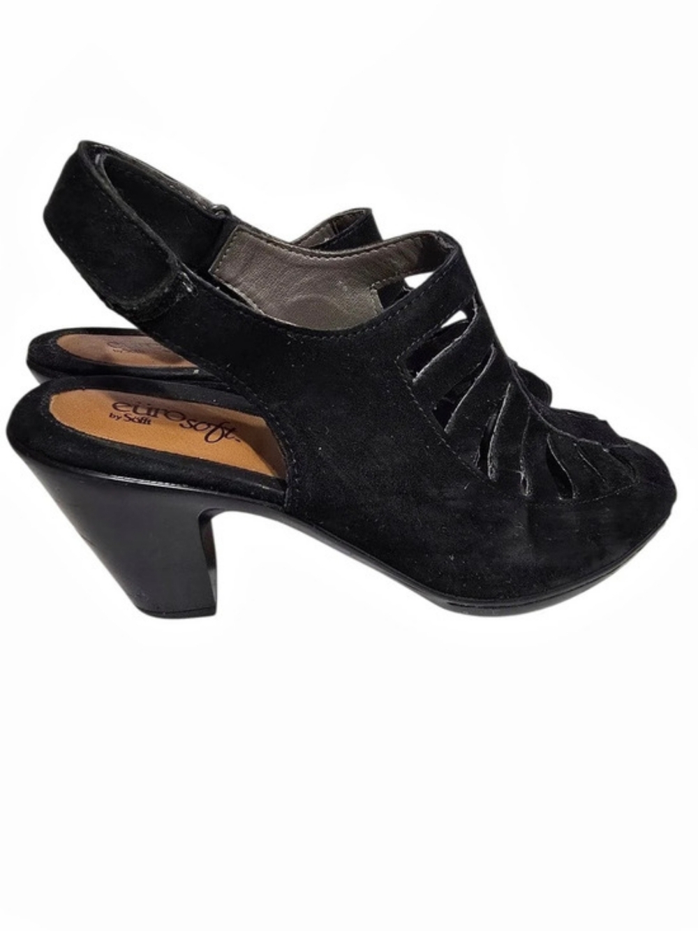 Eurosoft By Sofft Black Leather Suede Slingback Sandals Heels 9